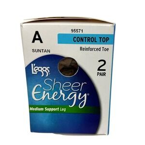 Leggs Sheer Energy Control Top Suntan Medium Support Pantyhose 2 Pair Size A